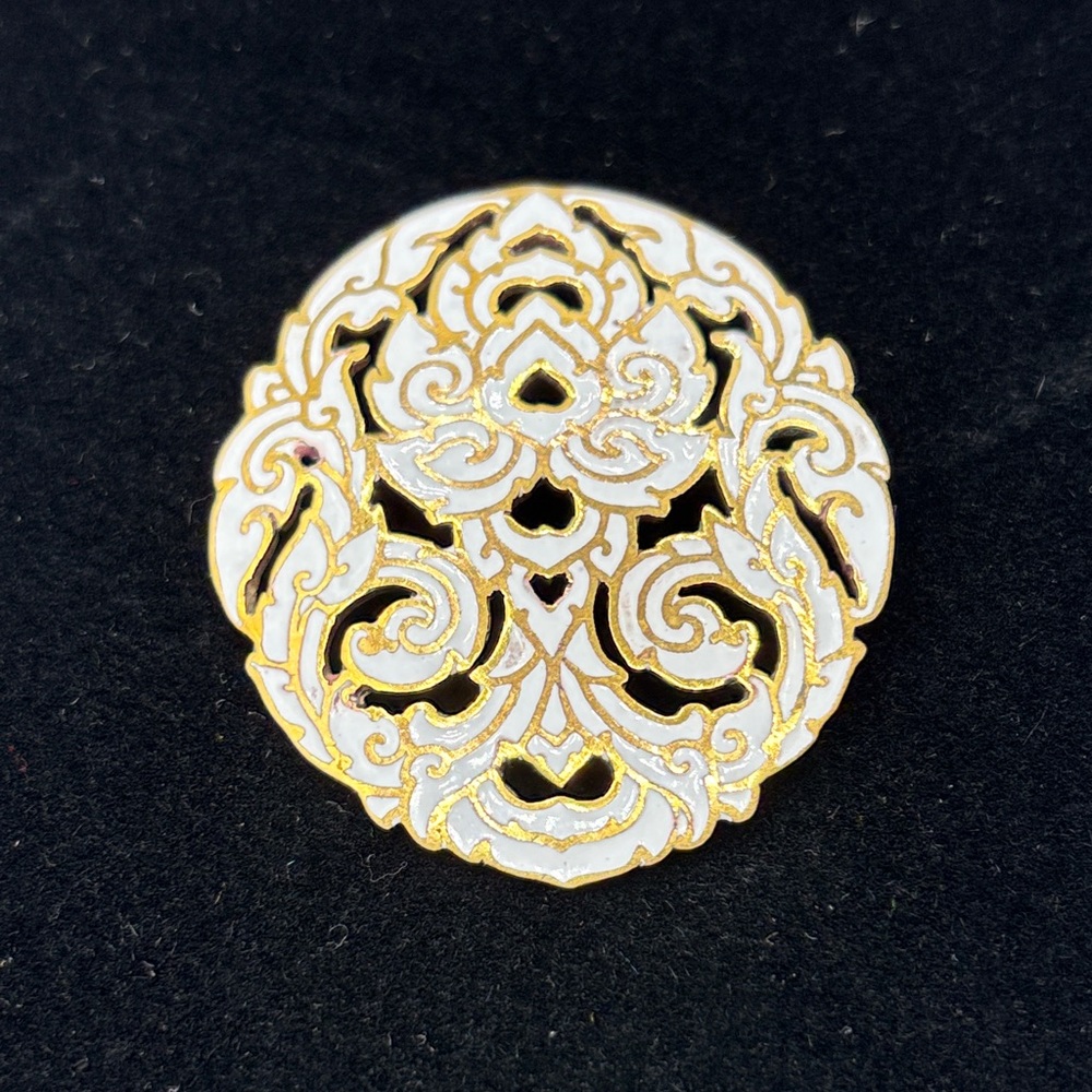 Siam Gold and White Enamel Brooch JP245